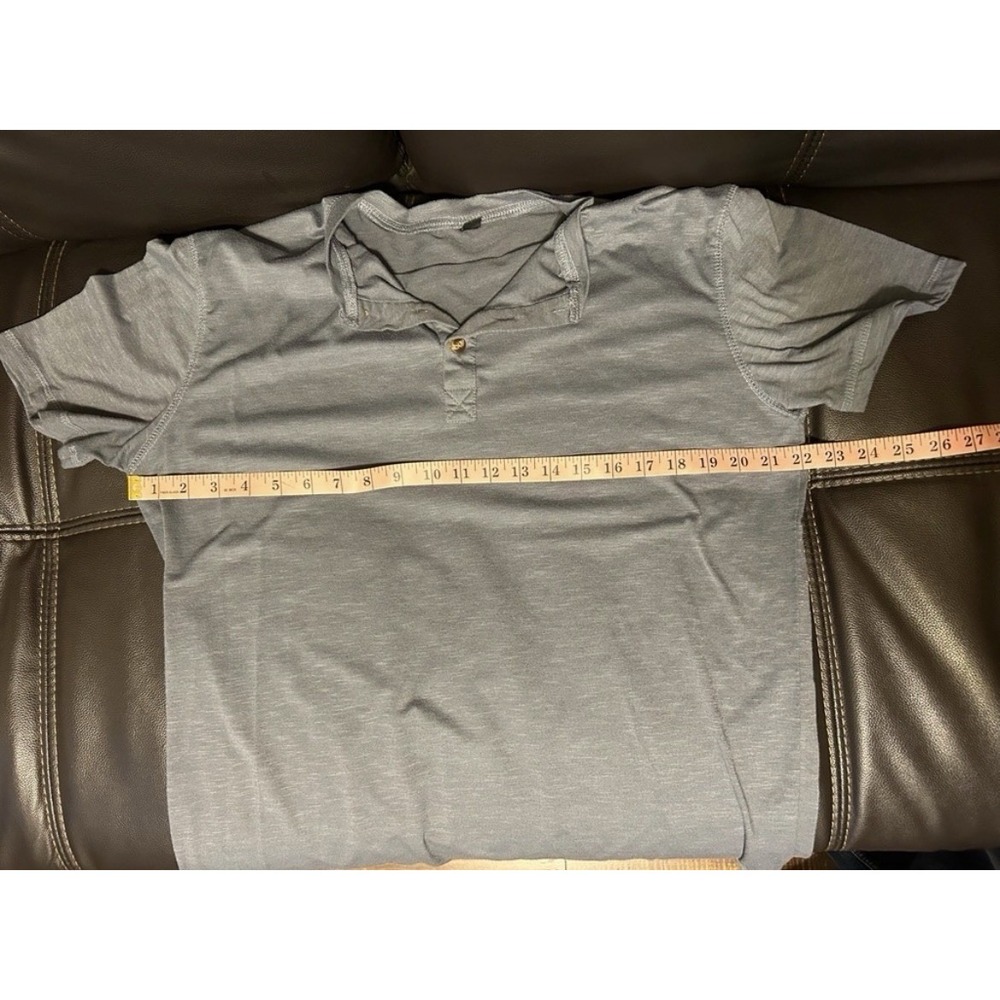 Blue/Gray Solid Henley T-Shirt Jersey Knit 3-Button Short Sleeve Men's Size L - Picture 6 of 7